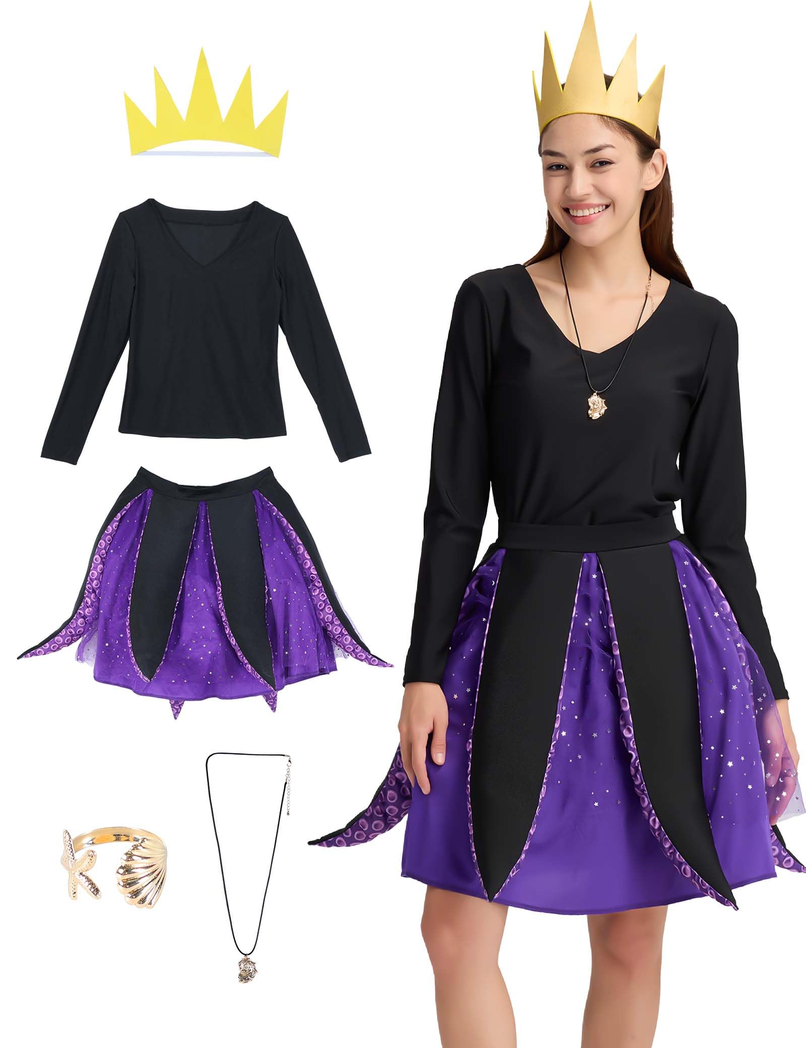 Photo 1 of Takuvan Octopus Costumes Adult Women Halloween Purple Skirt 5PCS Deluxe Tentacle Suit Cosplay Party Sea Witch Outfit Unisex