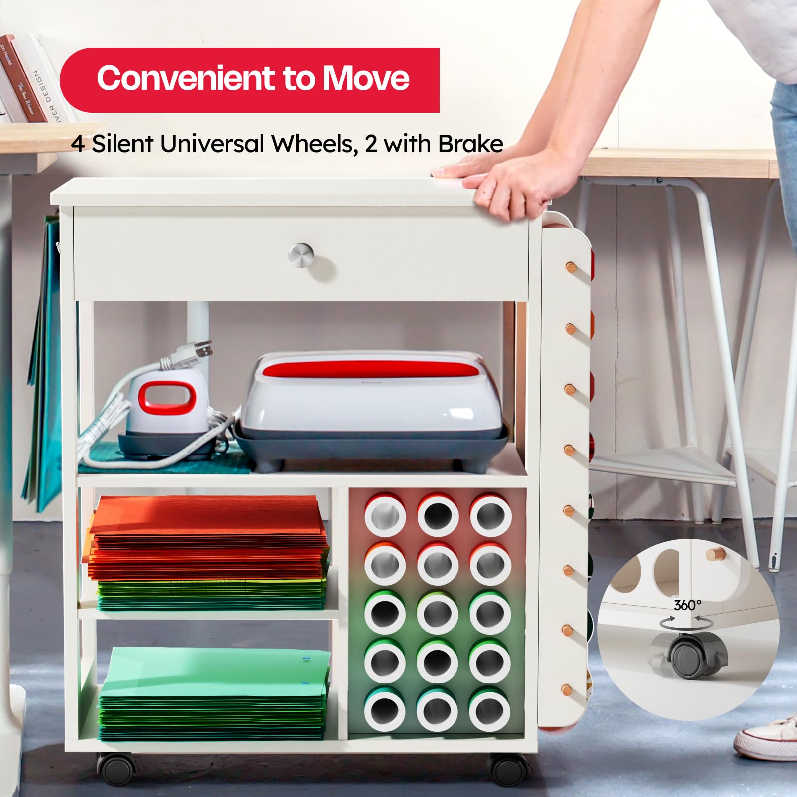 𝐂𝐫𝐚𝐟𝐢𝐭 Craft Cart Organizer Table Compatible with Cricut Rolling Organization and Storage with Vinyl Roll Holder, Crafting Cabinet Workstation Tool Accessories Holder for Craft Room (Patented)