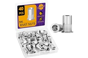 ZERDANS M6 Rivet Nut, 40PCS Metric 304 Stainless Steel Rivets Flat Head Rivnut Threaded Insert Nuts Assortment for Furniture, Automotive and Industrial Applications (M6-1.0mm)