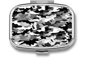 Black Grey White Camo Pill Box 2 Compartment Decorative Metal Pill Case for Pocket Or Purse Travel Portable Medicine Box Pill