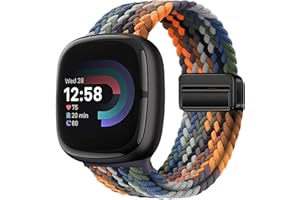 YEAHXING Braided Magnetic Bands Compatible with Fitbit Versa 4/Fitbit Versa 3/Sense 2/Sense 1,Soft Stretchy Elastic Nylon Sport Loop Strap for Women Men (Denim Blue)