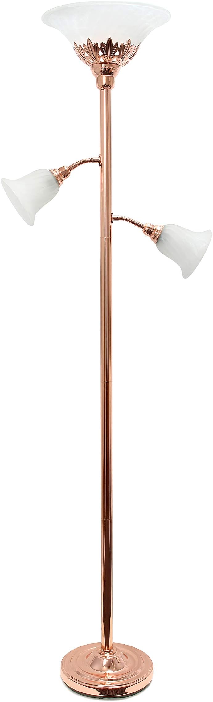 Elegant Designs LF2002-RGD 3 Light Scalloped Glass Shades Floor Lamp, Rose Gold