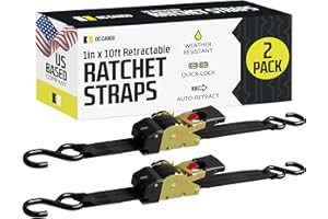 DC CARGO MALL DC Cargo - Retractable Ratchet Straps, 2 Pack (1 inch x 10 feet) - Heavy Duty Tie Down Auto Retractable Ratchet Straps - Easy Self Contained Black Ratchet Strap Tie Downs for Trailers, Vehicles, Boat
