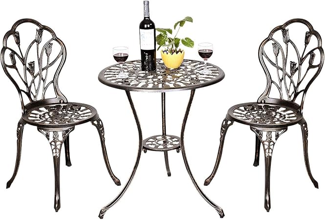 Amazon De Costway 3tlg Bistroset Balkonset Aus Aluminiumguss Gartenset Antik Gartentisch Mit 2 Stuhlen