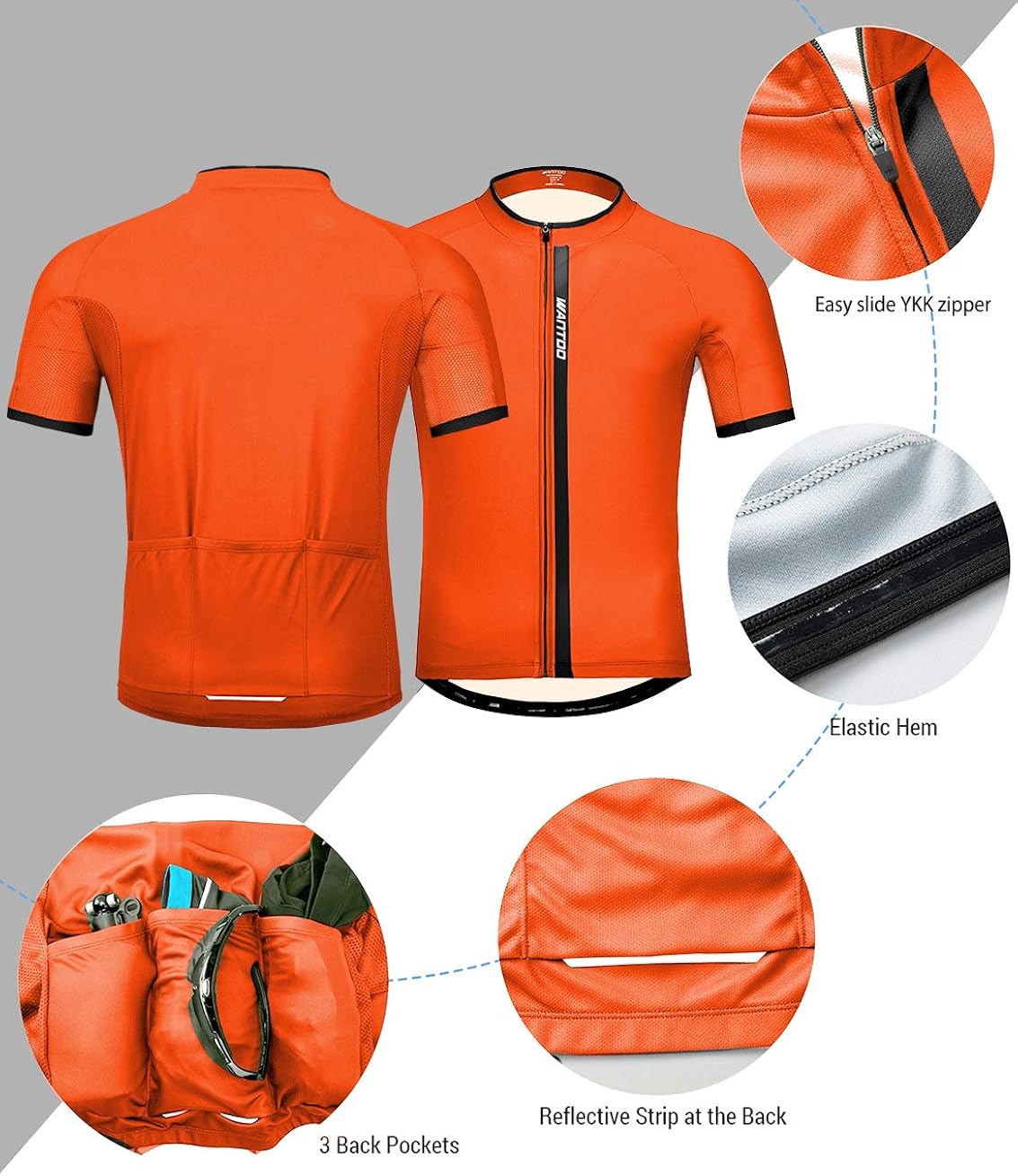 Wantdo Cycling Jersey for Men Short Sleeve Biking Shirt with 3 Rear Pockets: Clothing