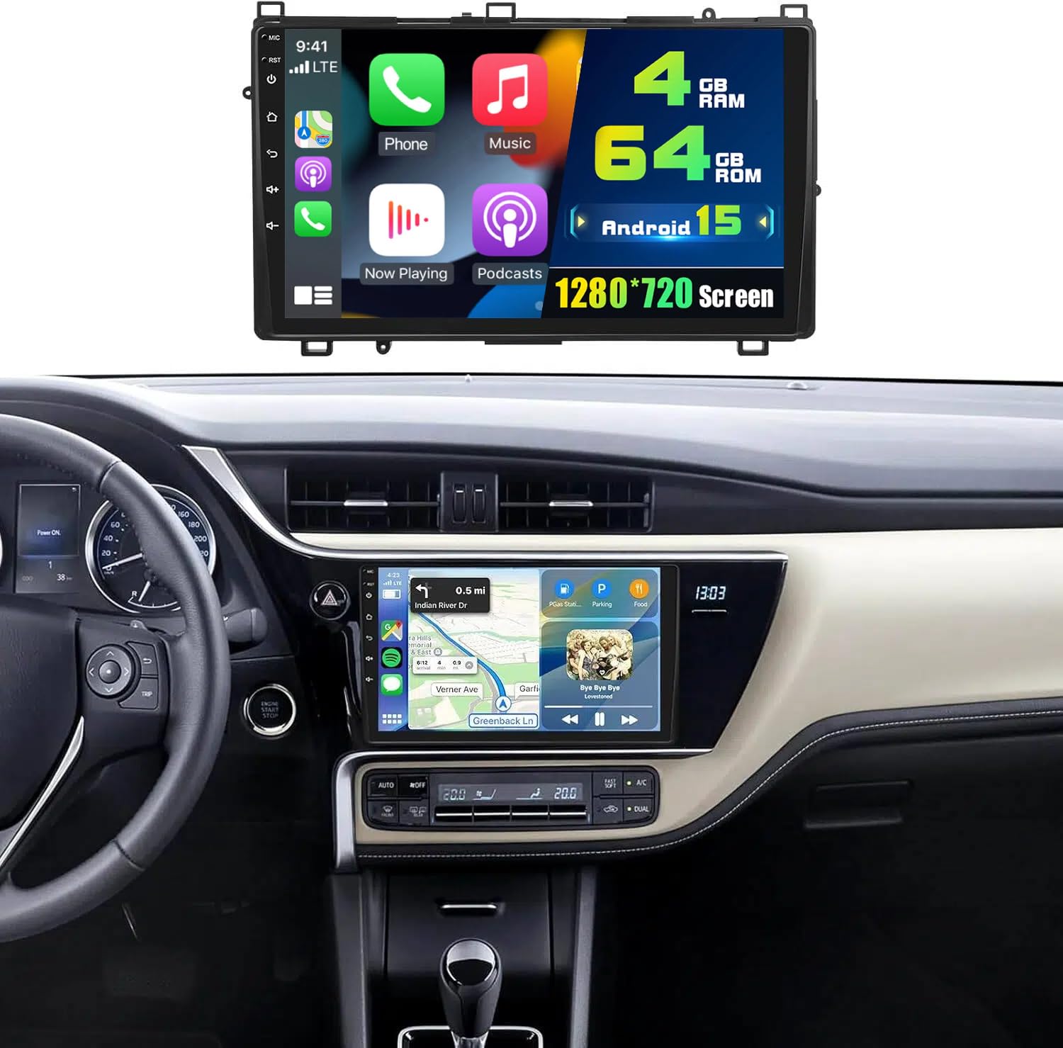 Photo 1 of 4+64G Radio for Toyota Corolla 2017-2019, 9'' IPS Touchscreen Stereo Android 15 Wireless Apple Carplay Android Auto 32EQ 5G WiFi 1080P Bluetooth +Free AHD Backup Camera