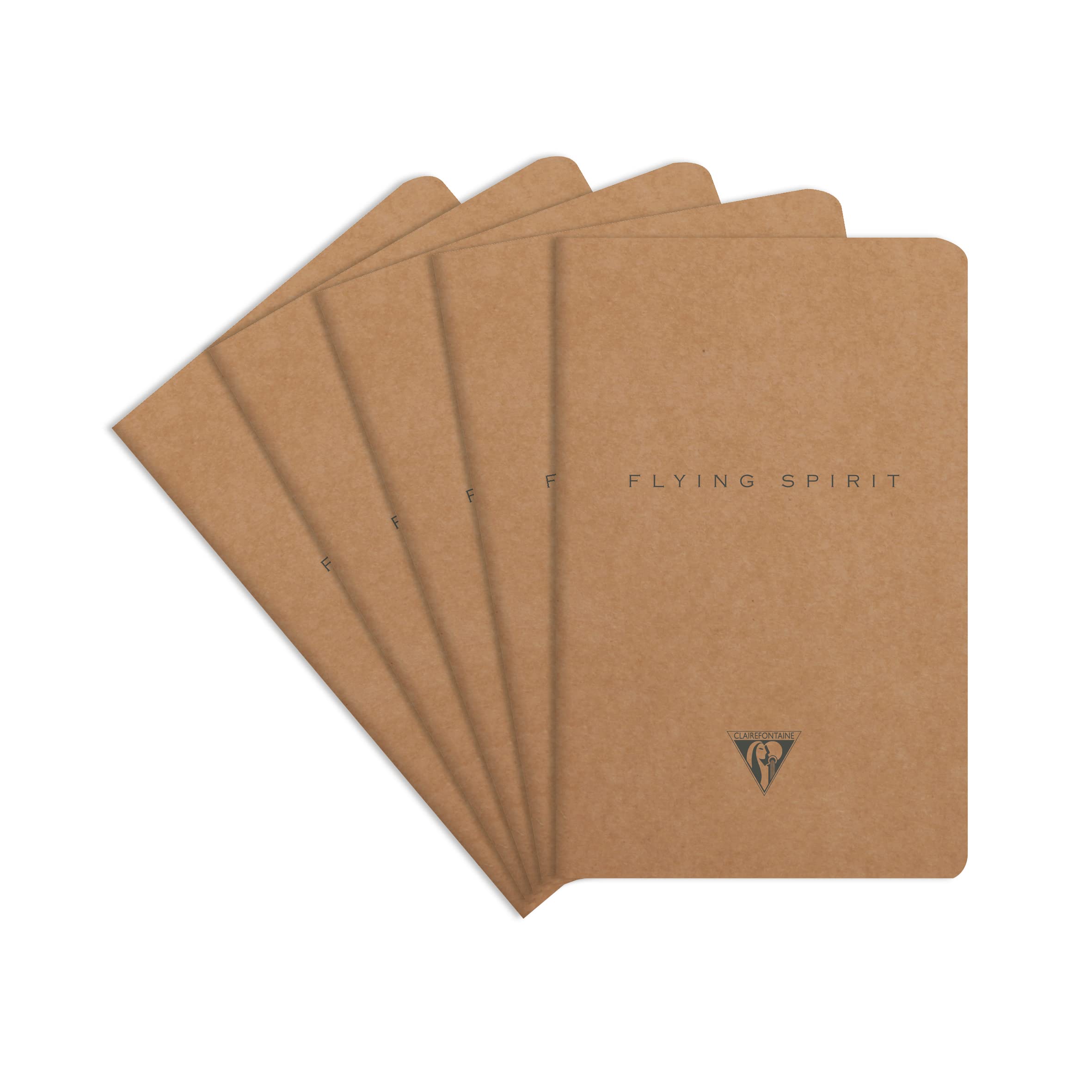 Clairefontaine 103506C - A pack of 5 Flying Spirit thread-stitched notebooks 96 ivory pages 11x17 cm 90g lined, brown kraft card cover, ass pattern