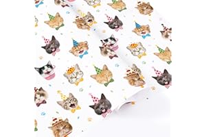 WERNNSAI Cat Wrapping Paper - 6 Sheets Cat Birthday Wrapping Paper Cute Kitten Gift Wrap Papers for Kids Adults Fun Birthday 