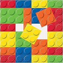 Lot De 20 Serviettes En Papier Anniversaire Thème Blocs De Construction - Motifs Colorés Pour Décoration De Table Enfants
