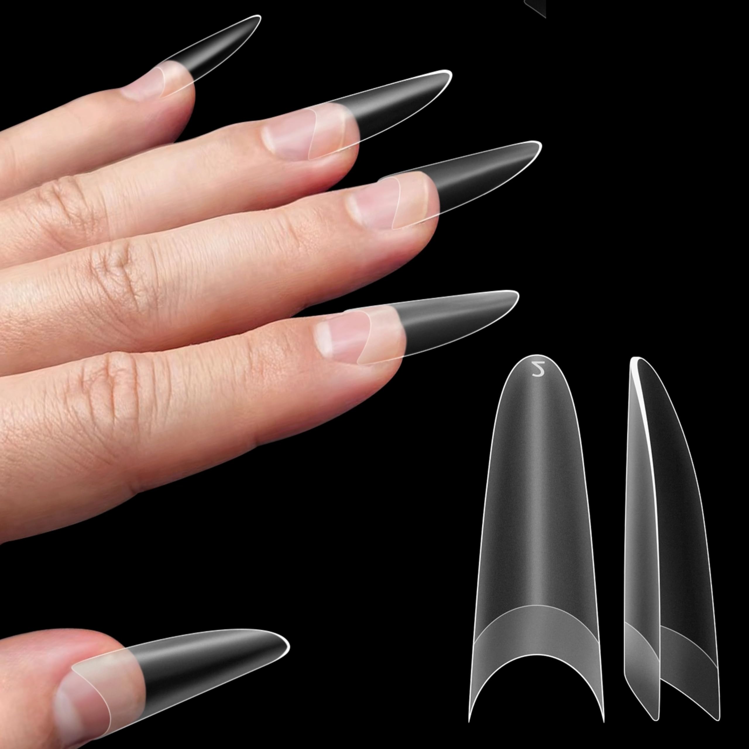 NOVO OVO Nail Tips Russian Almond Oval, Soft Gel x Acrylic Nail Kit for Russia 3D Sculptured Edge Fake Nails Manicure, Extra Long XL XXL Double Matte Pre-filed French tip Press on 12 sizes 320pcs — image 1