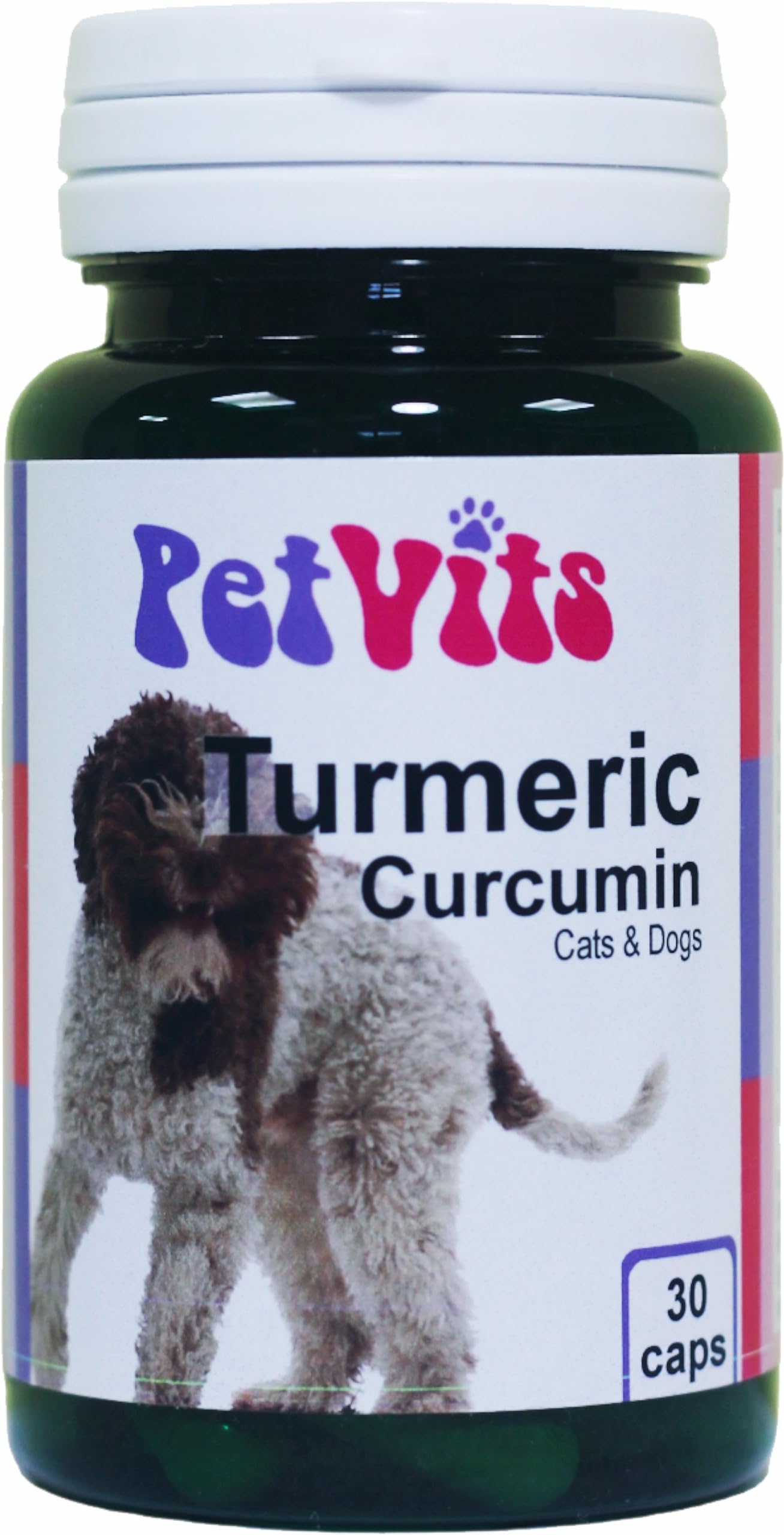 PetVits Turmeric Curcumin for Cats and Dogs : Digestive and Joint Pet Supplement : 30 capsules, in a 99% recycled pot