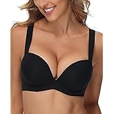 Upushall Push Up Thick Padded T Shirt Bra Underwire Support Plunge Everyday Bras for Women Add 2 Cup