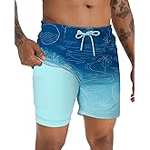 BOJIN Mens Swim Trunks with Compression Liner 5.5 Inch Inseam Bathing Suits Beach Board Shorts with Zipper Pockets