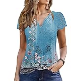ETCYY Womens T Shirts Short Sleeve Spring 2026 Fashion Summer Tank Top V-Neck Button Down Floral Dressy Casual Blouses