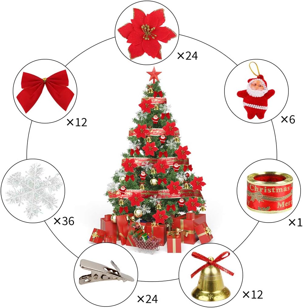 Adorno Brillo Artificial Navidad Flores Rojas con Copos De Nieve 