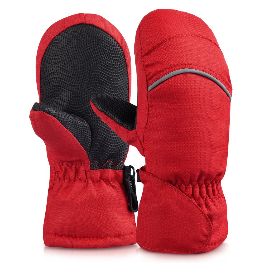 VBIGER Kids Gloves Windproof Winter Ski Mittens,Aged 2-7 (L(6-8 yrs), Red)