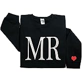 Regamor Custom Embroidered Matching Couple Sweatshirt Mrs and Mr Sweatshirt for Women on Sleeve Christmas Valentine Day