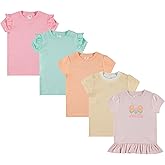 Cudlie 5-Pack Toddler/Baby Girl Short Sleeve Tops - Premium Quality Shirt Tops for Lightweight Comfort and Style.