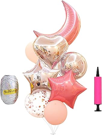 Amazon 21年new 風船セット 月バルーン 星風船 2種類バルーン セット 風船 紙吹雪 アルミ ゴム風船 記念日 誕生日 アルミ 風船 飾り付け 結婚式 披露宴 パーティー お祝い イベント おもちゃ おもちゃ