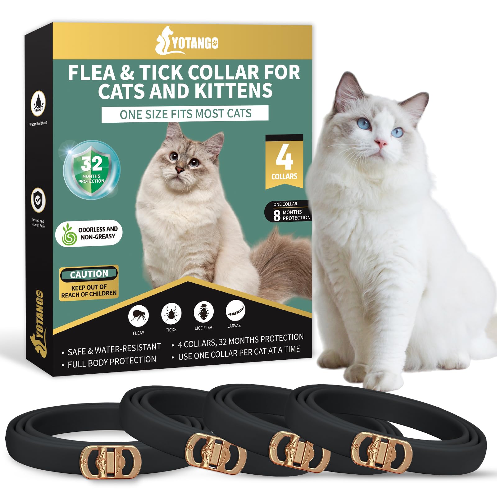 Photo 1 of YOTANGO 4 Pack Flea Collar for Cats, 32 Months Flea and Tick Prevention for Cats, Waterproof Cat Flea Collar, Cat Flea and Tick Treatment, Adjustable Flea and Tick Collar for Cats Kittens-Black