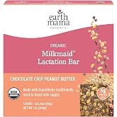 Earth Mama - Organic Milkmaid Bars, Chocolate Chip Peanut Butter - 5 Count | Certified Organic by Oregon Tilth Breastfeeding Snacks, Lactation Support