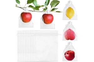 Morcheiong 60Pcs Fruit Protection Bags 6" x 8", Reusable Fruit Netting Bags for Fruit Trees, Garden Netting Mesh Bags with Dr