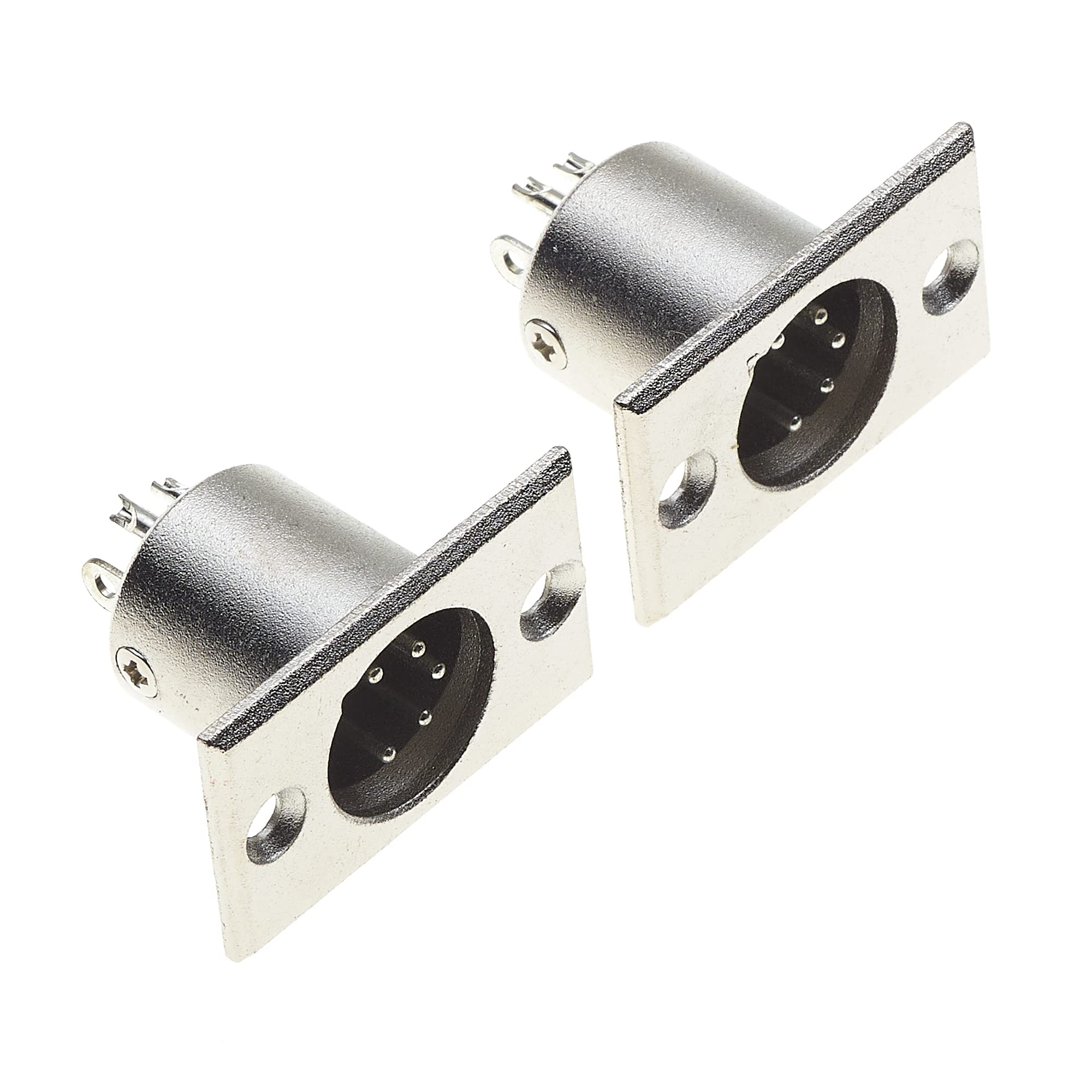 Keple XLR Plug 5 Pole Chassis - Male Jack 5 Pin Panel Mount Connector With Rectangle Nickel Plated Mount Frame, Microphone Speaker Socket - Pack Of 2