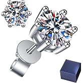 Moissanite Diamond Earrings, S925 Sterling Silver Moissanite Earring Studs for Women Men 0.6ct-3ct D Color Brilliant 18K White Gold Plated Earrings for Wedding Engagement Cartilage Piercing Jewelry