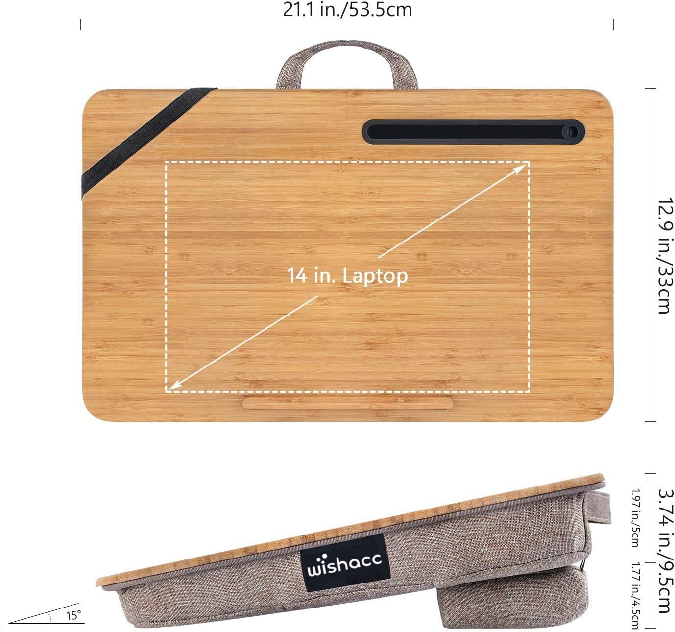 wishacc Home Office Lap Desk Portable Bamboo Laptop Lap Desk Accessories (Fits up to 17.3” Laptop) : Office Products