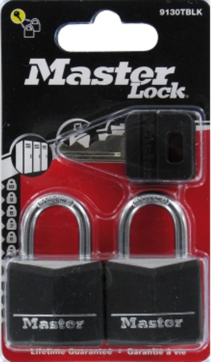 Master Lock 9130EURTBLK 30mm Black Covered Aluminium Padlocks Twin Pack