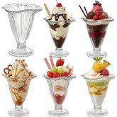 Cyrelwing 6 Pack Ribbed vintage Ice Cream Cups Tulip Sundae Glasses Footed Dessert Cups,6oz Milkshake Glasses Cups for Sherbet Trifle, Fruit,Smoothie, Snack,Cocktail,Pudding