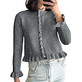 Yimoon Women's Cropped Cardigan Sweater Ruffle Frilly Long Sleeve Button Down Cute Knit Outwear 2026 Trendy