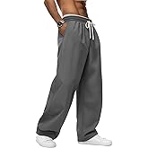 August Alley Men's Baggy Sweatpants Elastic Waist Drawstring Cotton Lounge Pants with Pockets Wide Leg Uncuffed Track Pants