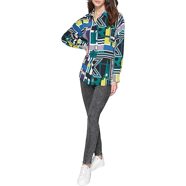 Karl Lagerfeld Paris Oversized Utility Printed Satin Blouse...