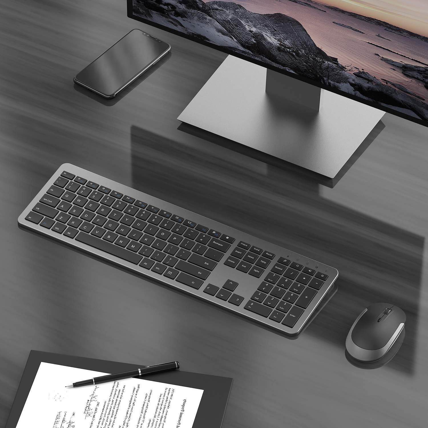 Wireless Keyboard and Mouse Combo - Full Size Slim Thin Wireless Keyboard Mouse with Numeric Keypad 2.4G Stable Connection Adjustable DPI (Grey & Black): Computers & Accessories