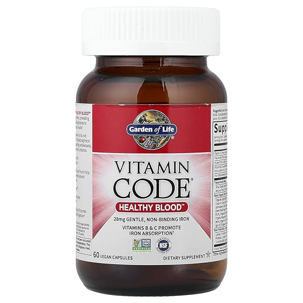 GARDEN OF LIFE VITAMIN CODE HEALTHY BLOOD – IRON SUPPLEMENT FOR WOMEN, 60 VEGAN CAPSULES, WITH VITAMINS B, C, TRACE MINERALS, FRUIT VEGGIES, PROBIOTICS – FOR ENERGY AND ANEMIA SUPPORT