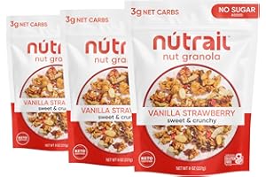 NuTrail Nut Granola Cereal, Vanilla Strawberry, No Sugar Added, Keto, Low Carb, Gluten Free, Grain Free, Healthy Breakfast 8 oz. 3 Count