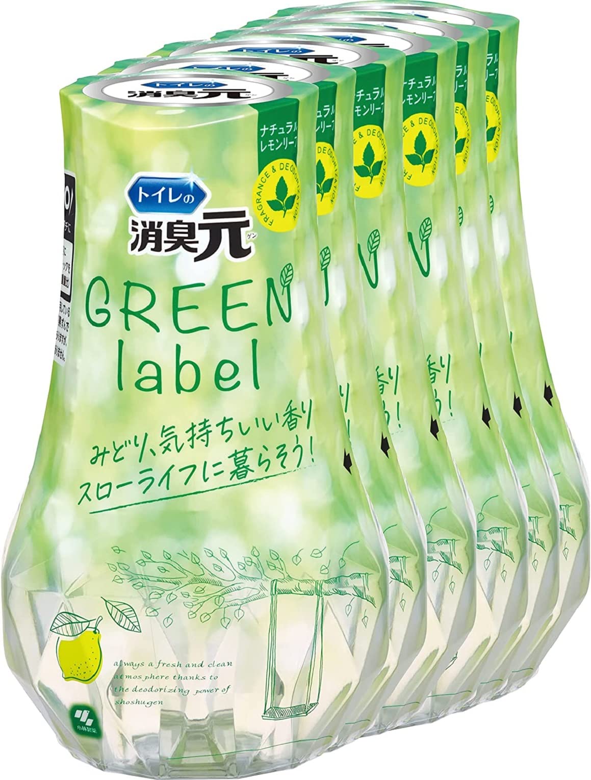 【まとめ買い】トイレの消臭元 グリーンラベル ナチュラルレモンリーフ 消臭芳香剤 部屋用 置き型 400ml×6個 小林製薬商品画像