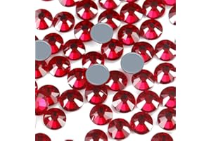 Dowarm Hotfix Crystal Rhinestones, Hot Fix Crystals for Crafts Clothes, Flatback Glass Crystal for Decoration, Round Gems (Siam/Red, SS10 1440PCS)
