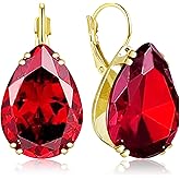 unixmoment 14K Gold Teardrop Crystal Leverback Earrings Sparkly Rhinestone Water Droplet Dangle Drop Earrings For Women