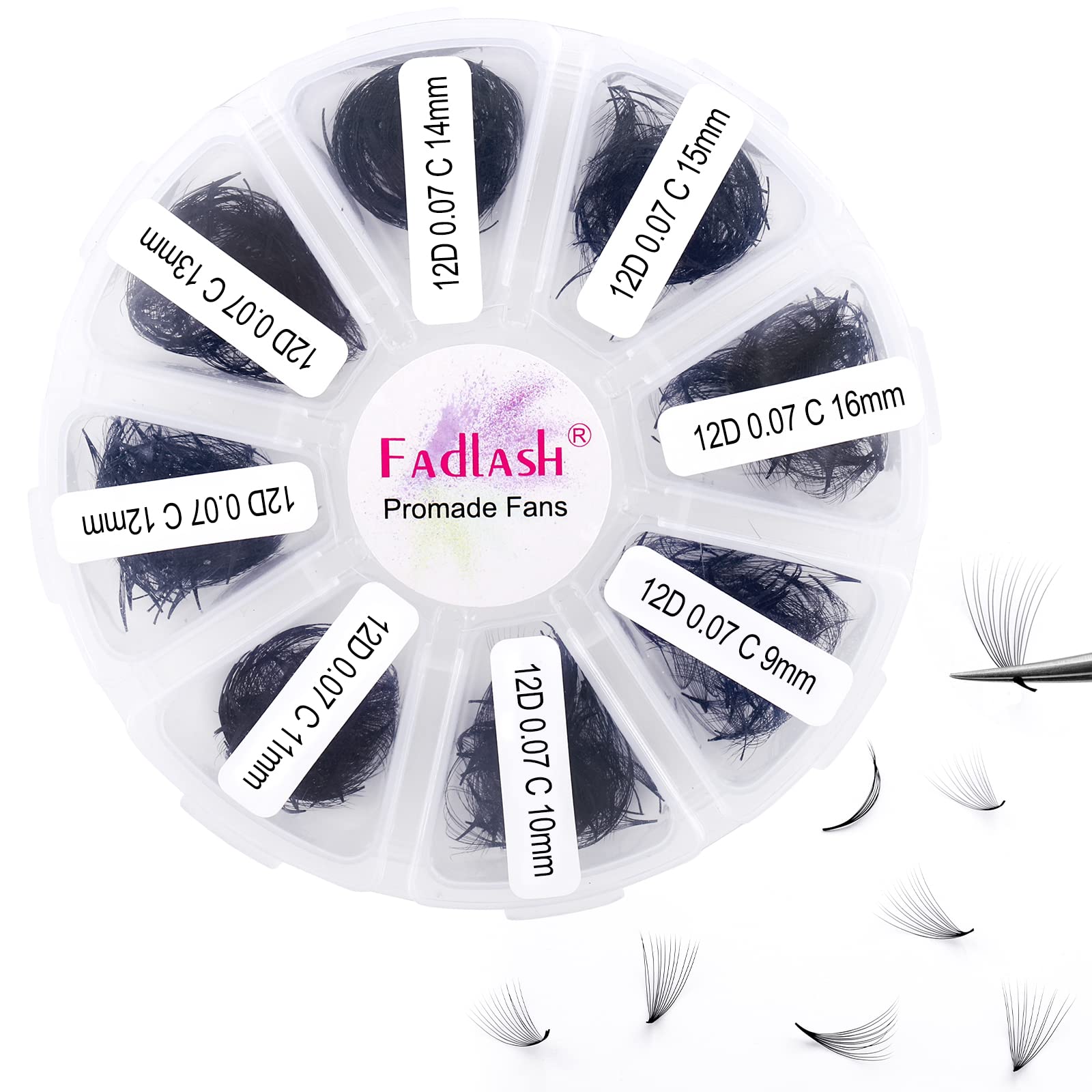 Premade Volume Eyelash Extensions 12D 0.07 C Curl 1000pcs Russian Lashes 9-16mm Mixed Tray Pre-Made Russian Lashes Handmade Promade Loose Fans — image 1