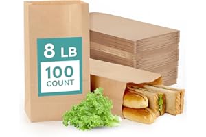 MUCHII 8 LB Paper Lunch Bags,100 Count Brown Paper Bags for Lunches, Snacks, Take Out and Small Items