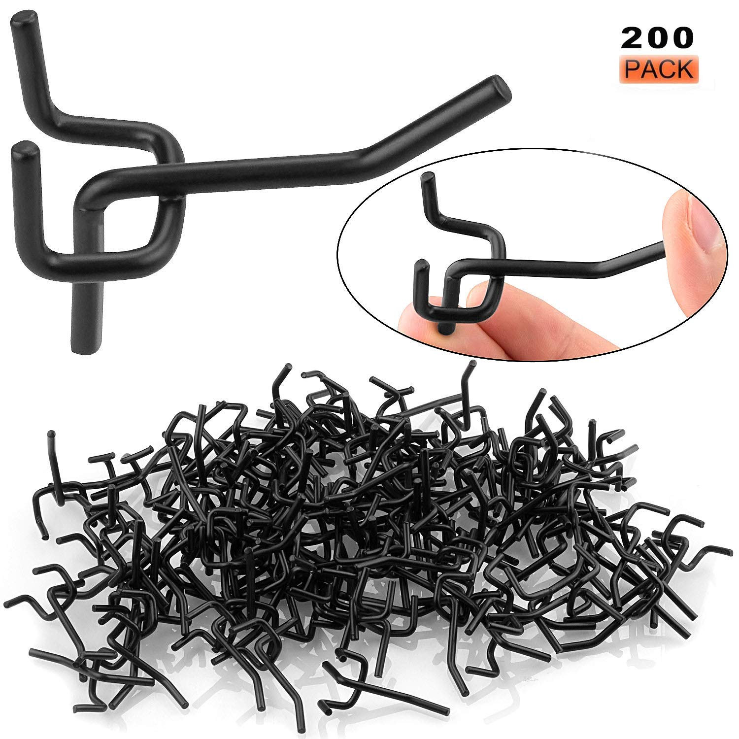 LANIAKEA 200 PCS Peg Board Shelving Hooks 2 Inch Heavy Duty Metal Hooks Black