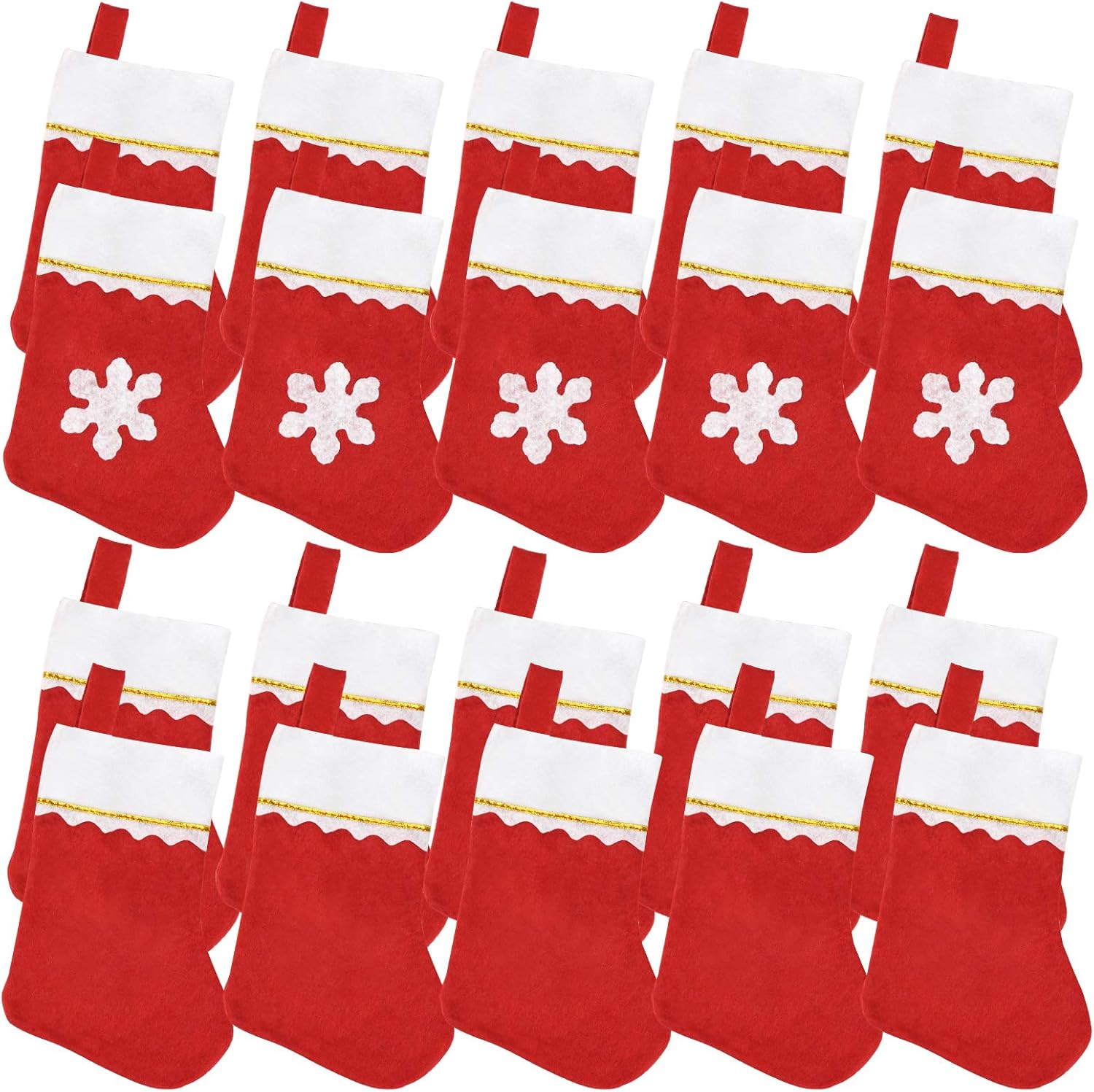 Stockings & Holders - Jmkcoz 20 Pack Christmas Mini Stockings Sock Decoration Snowflake Tableware Holders, Red Felt Knife Spoon Fork Bag Candy Pouch Bag Plush Cuff Socking for Xmas Party Tree Dinner Table Home Ornaments