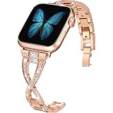 JFdragon for Apple Watch Band 42mm 44mm 45mm 46mm 49mmWomen Series11 10 9 8 7 6 5 4 SE iwatch Bands Bling Metal Bracelet Dressy Fancy Cute Strap Rose Gold
