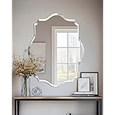 Artloge Frameless Scalloped Wall Mirror: Decorative Scallop Oval Mirrored Glass Vanity with Beveled Silver Edge for Bathroom Bedroom Livingroom Dining Room Entryway Hallway, 28 x 20 inch