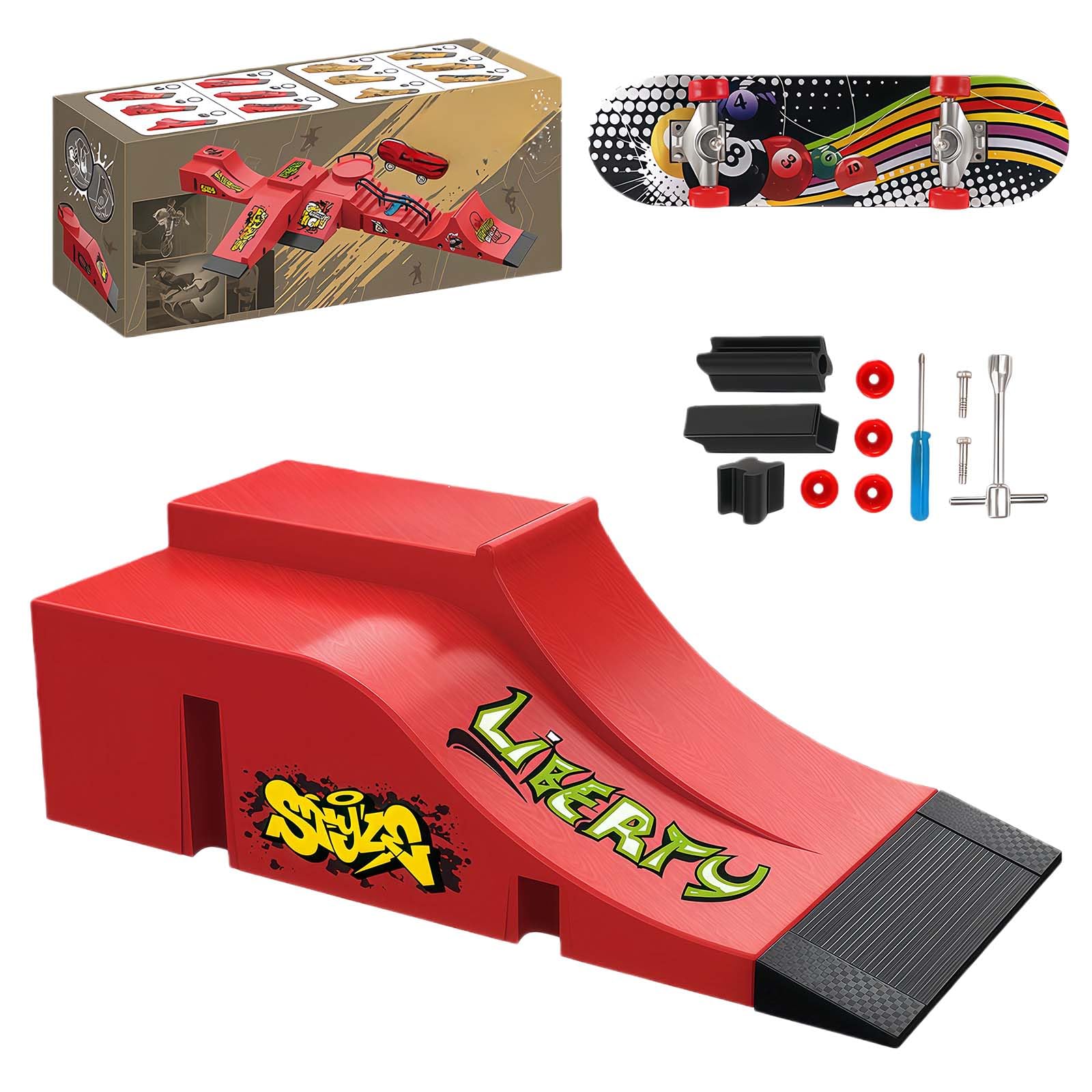 Sttlejura Miniature Fingertip Skate Park Set - ABS & Alloy Desk Top Skateboarding Obstacles with Complete Tools, Adjustable Ramps for Creative Display & Focus Relief (A)