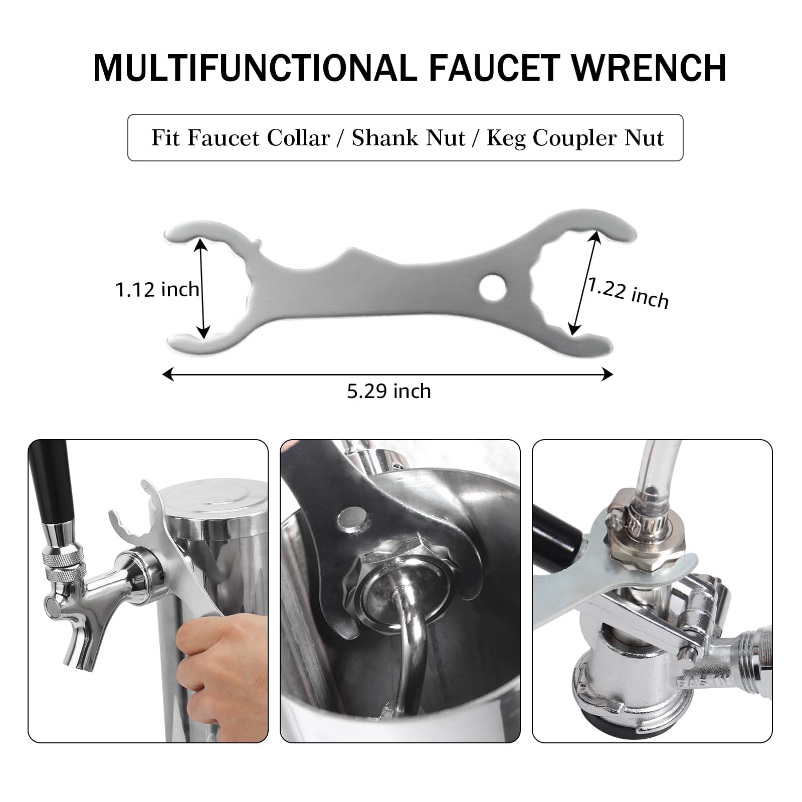 Draft Beer Faucet Beer Line Shank Kit Kegerator Parts Beer Tower Dispenser Replacement Set Self-Closing Beer Tap Wrench I.D.3/16” Beer Tubing 1/4”Keg Coupler Barb Cleaning Brush Tap Cover