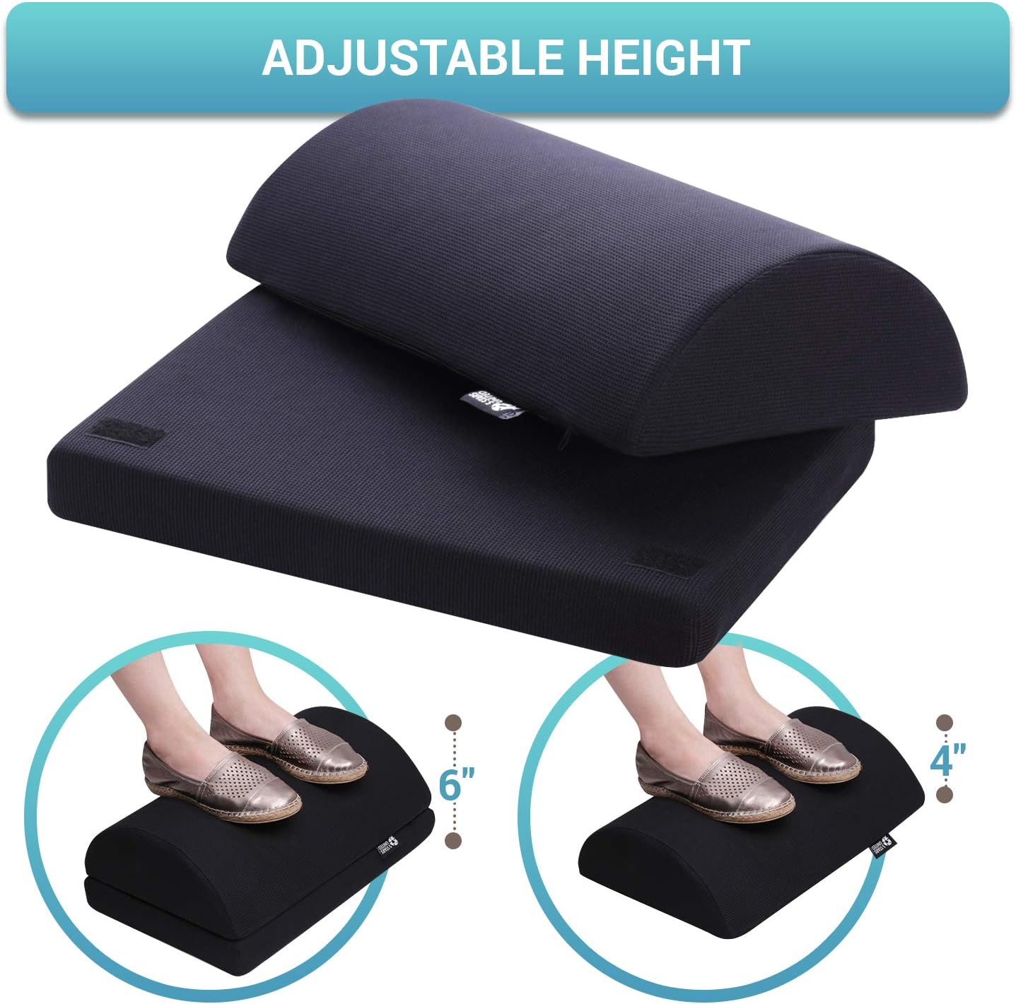 Foot Rest Under Desk Cushion - Adjustable Height 6" - Ergonomic Half-Cylinder Pad for Extra Leg Support - Breathable Mesh Cover - Non-Slip Bottom - Foot Stool for Home and Office : Office Products