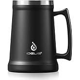 Ideus Insulated Beer Stein, 24/32oz Stainless Steel Double Walled Beer Mug Giant Bar Drinkware Metal Beer Cup with Big Grip Handle (Black, 24oz (710ml))